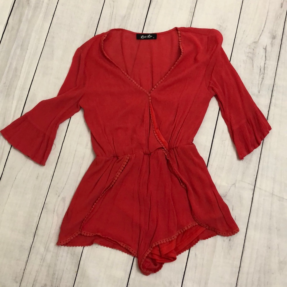 Leeli + Lou scalloped coral romper
